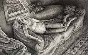 Image of the charcoal drawing, Anita's Living Room by Edgar Jerins 